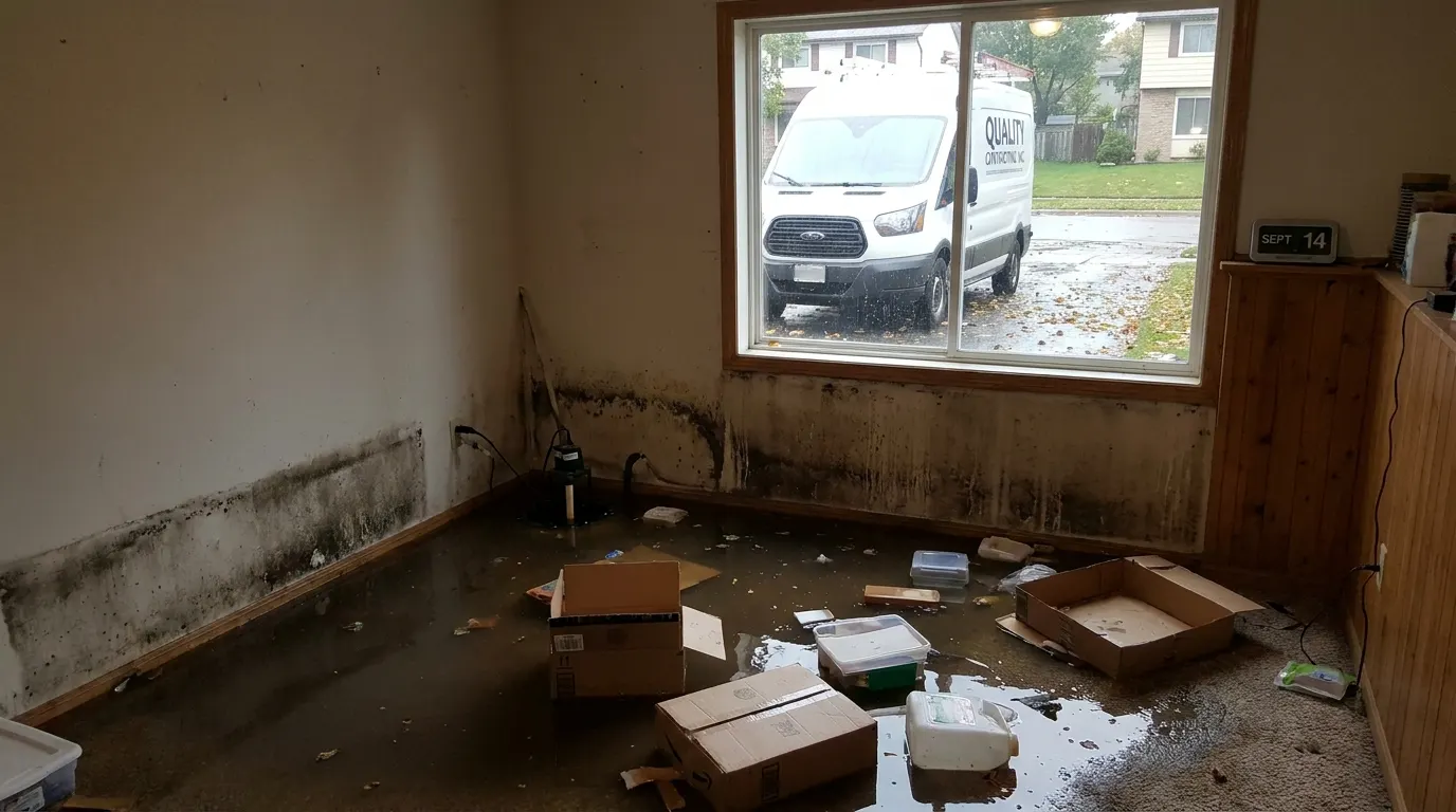 Basement flooded wall to wall by a sewage backup before cleanup